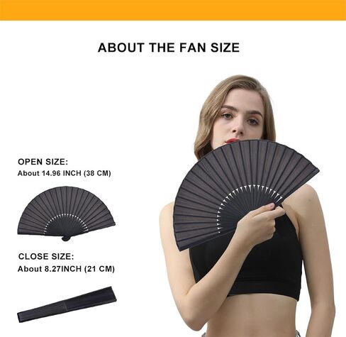 Amajiji Folding Hand Fans, Black Bamboo Silk HandHeld Folding Fans for Women in Kuwait