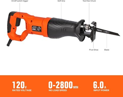 120V Reciprocating Saw, 6.0 Amp Variable Speed Corded Reciprocating Saw with 3/4" Stroke Length, 2800RPM and 2-1/2" Max for Wood, Metal, PVC Pipe Cutting in Saudi Arabia