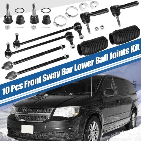 X AUTOHAUX 10 قطع أمامية Sway Bar Link Tie Rod End Links مجموعة وصلة كروية سفلية لـ Dodge Grand Caravan 2001-2004 لكرايسلر Town & Country Voyager Stabilizer Bar Link Tie Rod End مع التمهيد in Saudi Arabia