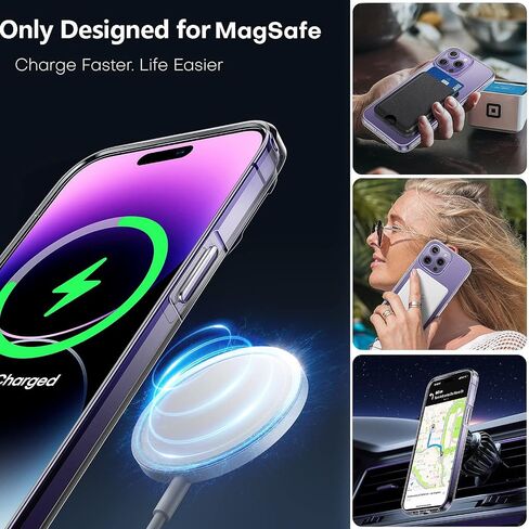 TAURI [جراب مغناطيسي 5 في 1 لهاتف iPhone 14 Pro [حماية من السقوط من الدرجة العسكرية] مع واقي شاشة 2X + واقي عدسة الكاميرا 2X، مقاس نحيف شفاف مصمم لجراب Magsafe - شفاف in Saudi Arabia