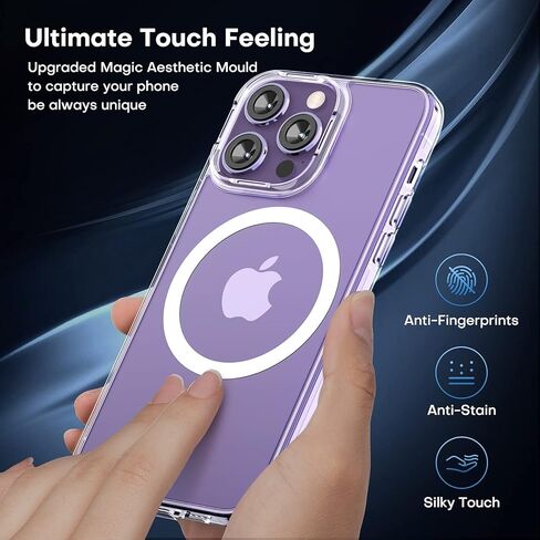 TAURI [جراب مغناطيسي 5 في 1 لهاتف iPhone 14 Pro [حماية من السقوط من الدرجة العسكرية] مع واقي شاشة 2X + واقي عدسة الكاميرا 2X، مقاس نحيف شفاف مصمم لجراب Magsafe - شفاف in Saudi Arabia