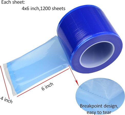 1200 Sheets Barrier Tape Film Roll Tattoo Plastic Wrap, 4 x 6 Inch Disposable Protective PE Film Barrier Tape, Adhesive Barrier Tape Sheets for Surfaces Protection Cleaning (Blue) in Saudi Arabia
