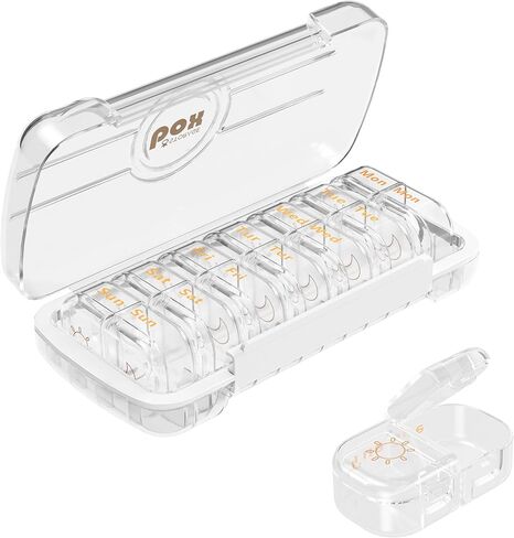 HBlife Weekly Pill Organizer and Dispenser 2 Times a Day, Daily AM and PM Travel Pill Box Container 7 Days for Vitamins, Medication, Supplements and Fish Oil, Dustproof Medicine Divider Case (Clear) in Saudi Arabia