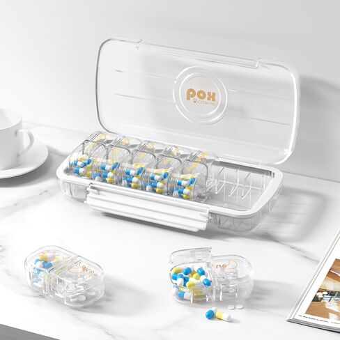 منظم وموزع حبوب الدواء الأسبوعي من HBlife مرتين في اليوم، حاوية صندوق حبوب السفر يوميًا صباحًا ومساءًا 7 أيام للفيتامينات والأدوية والمكملات الغذائية وزيت السمك، حافظة مقسمة طبية مقاومة للغبار (شفاف) in Kuwait