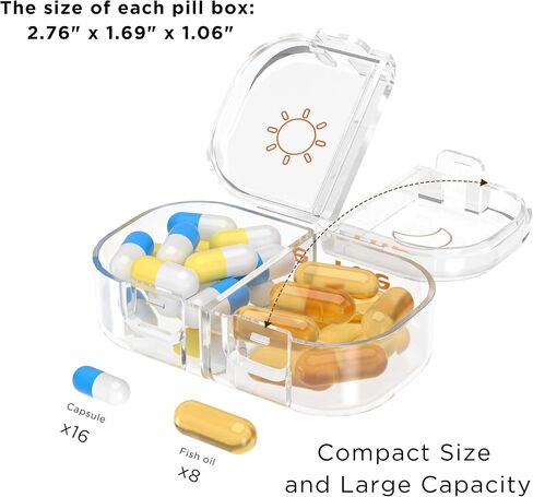 HBlife Weekly Pill Organizer and Dispenser 2 Times a Day, Daily AM and PM Travel Pill Box Container 7 Days for Vitamins, Medication, Supplements and Fish Oil, Dustproof Medicine Divider Case (Clear) in Saudi Arabia