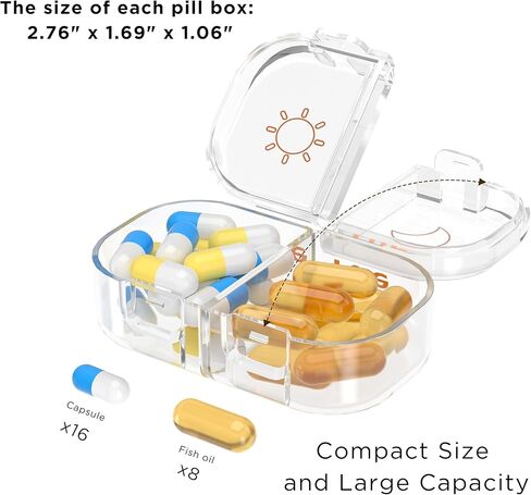 منظم وموزع حبوب الدواء الأسبوعي من HBlife مرتين في اليوم، حاوية صندوق حبوب السفر يوميًا صباحًا ومساءًا 7 أيام للفيتامينات والأدوية والمكملات الغذائية وزيت السمك، حافظة مقسمة طبية مقاومة للغبار (شفاف) in Kuwait