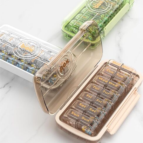 منظم وموزع حبوب الدواء الأسبوعي من HBlife مرتين في اليوم، حاوية صندوق حبوب السفر يوميًا صباحًا ومساءًا 7 أيام للفيتامينات والأدوية والمكملات الغذائية وزيت السمك، حافظة مقسمة طبية مقاومة للغبار (شفاف) in Kuwait