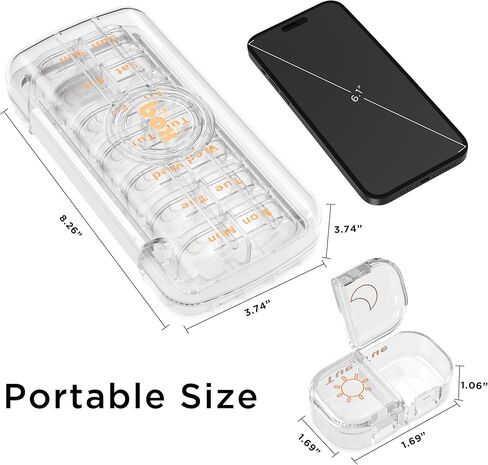 منظم وموزع حبوب الدواء الأسبوعي من HBlife مرتين في اليوم، حاوية صندوق حبوب السفر يوميًا صباحًا ومساءًا 7 أيام للفيتامينات والأدوية والمكملات الغذائية وزيت السمك، حافظة مقسمة طبية مقاومة للغبار (شفاف) in Kuwait