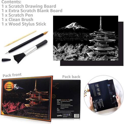 Scratch Art Rainbow Painting Paper, DIY Crafts Arts Womens Hobbies, Engraving Scratch Painting Scratchboard, Christmas Birthday Gift 16 x 11.2inch with Tools Pen (Mount Fuji) in Saudi Arabia