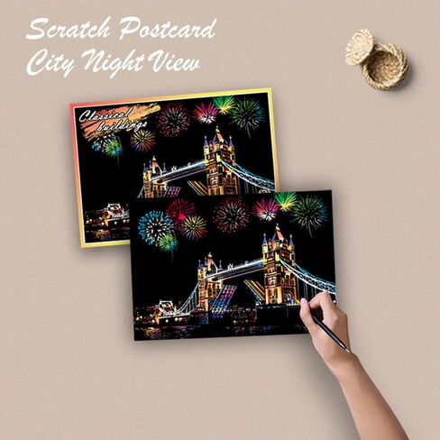 مجموعات طلاء الخدش للبالغين والأطفال، 12 ورقة رسم رسم قوس قزح للرسم الليلي (A4)، مجموعة فنية حرفية مع 7 أدوات مجموعة بطاقات بريدية صغيرة يمكنك صنعها بنفسك بطاقات بريدية فنية in Kuwait