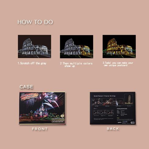 مجموعات طلاء الخدش للبالغين والأطفال، 12 ورقة رسم رسم قوس قزح للرسم الليلي (A4)، مجموعة فنية حرفية مع 7 أدوات مجموعة بطاقات بريدية صغيرة يمكنك صنعها بنفسك بطاقات بريدية فنية in Kuwait