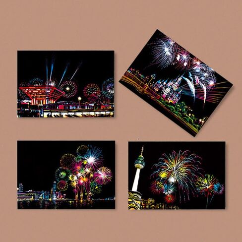 مجموعات طلاء الخدش للبالغين والأطفال، 12 ورقة رسم رسم قوس قزح للرسم الليلي (A4)، مجموعة فنية حرفية مع 7 أدوات مجموعة بطاقات بريدية صغيرة يمكنك صنعها بنفسك بطاقات بريدية فنية in Kuwait