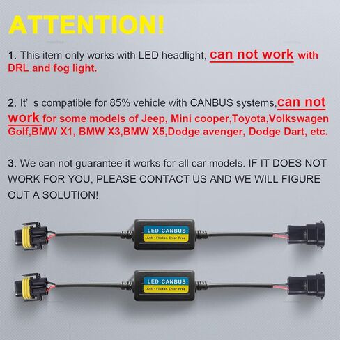 H8/H9/H11 LED مكثف مضاد للوميض رمز خطأ الكمبيوتر تحذير Canceller LED المقاوم Canbus فك (حزمة من 2) in Kuwait