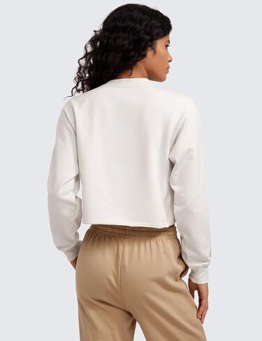 CRZ YOGA Womens Fleece Cropped Sweatshirts Crewneck Long Sleeve Sweat Shirts Double Raw Hem Workout Casual Pullover Tops in Saudi Arabia