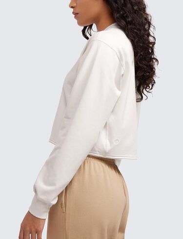 CRZ YOGA Womens Fleece Cropped Sweatshirts Crewneck Long Sleeve Sweat Shirts Double Raw Hem Workout Casual Pullover Tops in Saudi Arabia