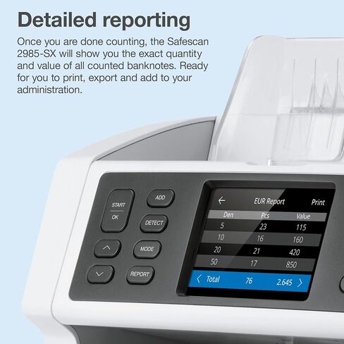 Safescan 2885-S Money Counter Machine with Counterfeit Detection, Multi-Currency, Mixed Denomination, Bank Quality, High-Speed Counts and Sorts 1,200 Bills per Minute, 7 Point Counterfeit Check in Saudi Arabia