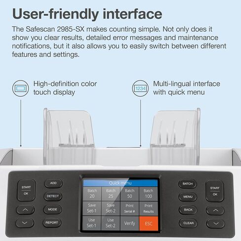 Safescan 2885-S Money Counter Machine with Counterfeit Detection, Multi-Currency, Mixed Denomination, Bank Quality, High-Speed Counts and Sorts 1,200 Bills per Minute, 7 Point Counterfeit Check in Saudi Arabia