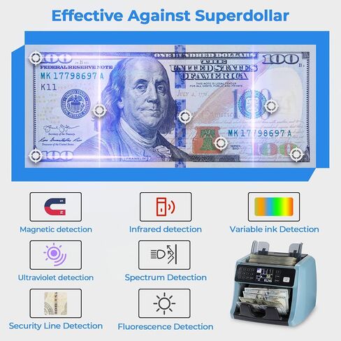 MUNBYN IMC05 Money Counter Machine, Count Value of Bills, UV/IR/MG/DD Detection, Add with Batch Mode Cash Counting Machine, Vertical Design, LCD Display, 1200 Bills/Min Speed, 2 Years Warranty in Saudi Arabia