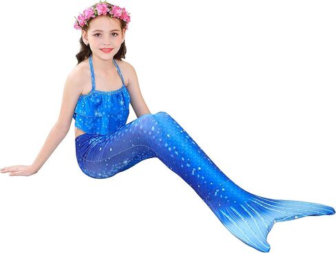 GALLDEALS Mermaid Bikini Set Swimsuit for Swimming Cosplay Costume Bathing Suit for Kids Girls (No Monofin) in Kuwait