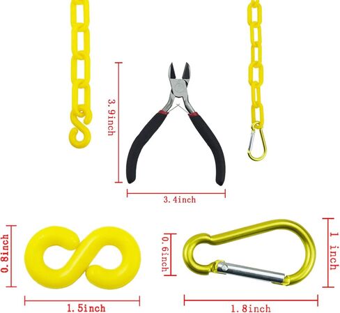 سلسلة حاجز أمان بلاستيكي أصفر بطول 50 قدمًا مع 12 خطافًا على شكل حرف S و12 مشبك حلقة تسلق ومجموعتين من موصلات السلسلة المخروطية | تحذير سلسلة أمان سلسلة أمان للتحكم في الحشود، وجلسات البناء in Kuwait