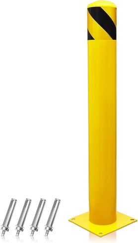 Safety Bollard Post 34 Inch Yellow Steel Parking Barrier Metal Traffic Sign Posts Yellow Coat Safety Parking Pipe Pole for Garage and Parking Lot Driveway Barrier (1 Set) in Saudi Arabia