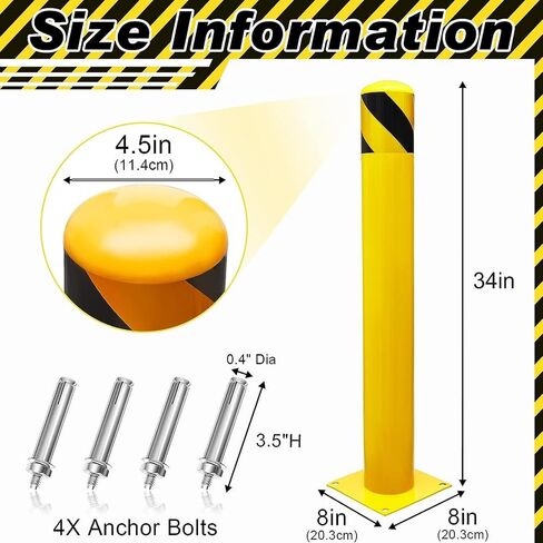 Safety Bollard Post 34 Inch Yellow Steel Parking Barrier Metal Traffic Sign Posts Yellow Coat Safety Parking Pipe Pole for Garage and Parking Lot Driveway Barrier (1 Set) in Saudi Arabia