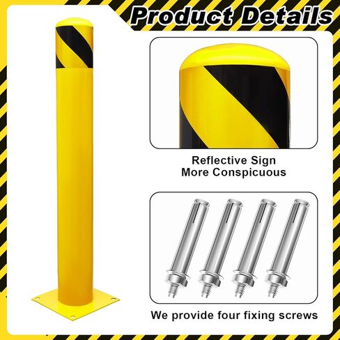 Safety Bollard Post 34 Inch Yellow Steel Parking Barrier Metal Traffic Sign Posts Yellow Coat Safety Parking Pipe Pole for Garage and Parking Lot Driveway Barrier (1 Set) in Saudi Arabia