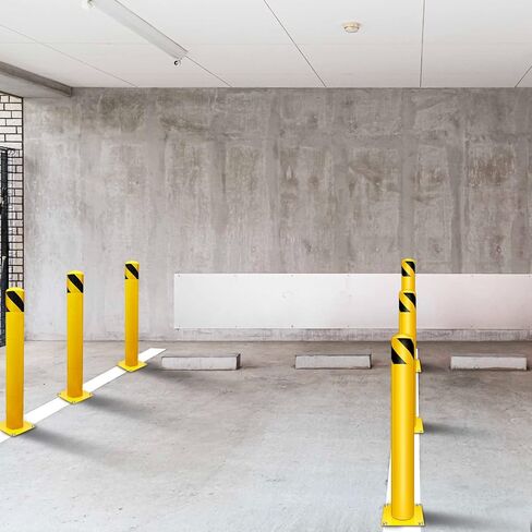 Safety Bollard Post 34 Inch Yellow Steel Parking Barrier Metal Traffic Sign Posts Yellow Coat Safety Parking Pipe Pole for Garage and Parking Lot Driveway Barrier (1 Set) in Saudi Arabia