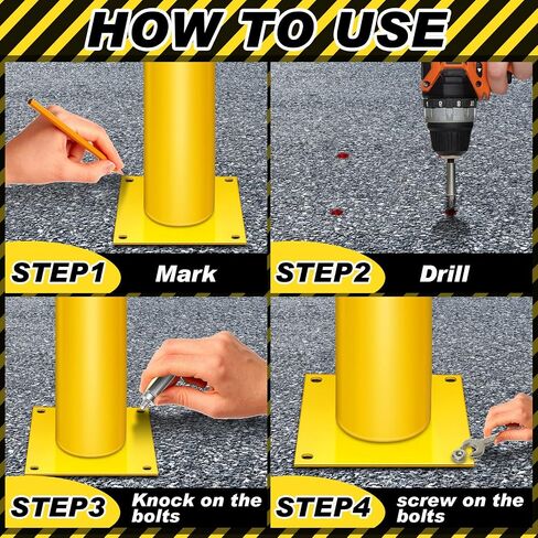 Safety Bollard Post 34 Inch Yellow Steel Parking Barrier Metal Traffic Sign Posts Yellow Coat Safety Parking Pipe Pole for Garage and Parking Lot Driveway Barrier (1 Set) in Saudi Arabia