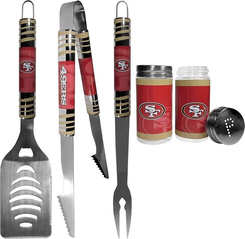 NFL Siskiyou Sports Fan Shop سان فرانسيسكو 49ers 3 قطع مجموعة الشواء الخلفية ومجموعة شاكر الملح والفلفل مقاس واحد لون الفريق in Kuwait