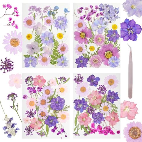 Pressed Flowers Bulk Dried Pressed Flowers for Resin Crafts Real Dry Leaves Natural Herbs Kit with Tweezer for Scrapbooking DIY Art Crafts Candle Making Nails Floral Décor(Bright Color) in Saudi Arabia