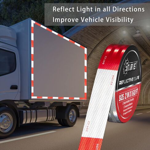 DOT-C2 شريط عاكس 2 في × 160 قدم أحمر أبيض مقاوم للماء ذاتي اللصق شريط مقطورة في الهواء الطلق تحذير السلامة عاكس Conspuicy للمقطورات والمركبات والقوارب والعلامات in Saudi Arabia