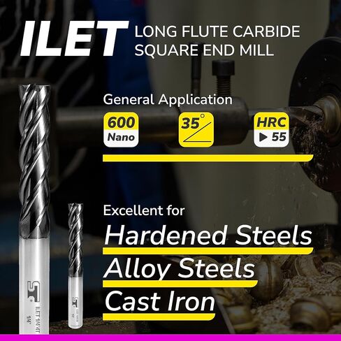 مطحنة نهاية فلوت طويلة مربعة الشكل من كربيد الحبوب الدقيقة من SPEED TIGER - قطر 1/2 بوصة، طول الناي 2 بوصة، 4 بوصة بيضاوية، 4 مزامير - ILET (قطعة واحدة، 1/2 بوصة) - لسبائك الفولاذ والفولاذ المقسى والمعادن - مجموعات قطع المطاحن in Kuwait