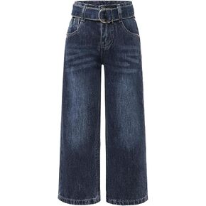 Girls' Wide Waistband Wide Leg Jeans Mid Waist Fashion Design Jeans Adjustable Waistband in Kuwait