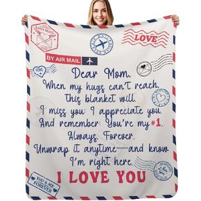 Birthday Gift for Mom from Son Daughter​​，Love Mom Throw Blankets，Gifts for Mother's Day，Dear Moms Birthday Gift Ideas，Soft Flannel Bed Blankets for Christmas (White, 50"x60") in Saudi Arabia