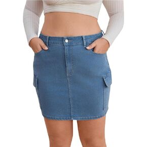 تنورة WDIRARA النسائية ذات الخصر العالي من قماش الدنيم مع جيوب بقلاب وسحاب Fly Bodycon تنورة جينز صغيرة in Kuwait