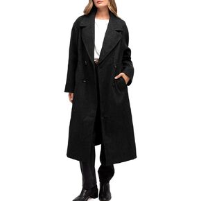شييفا المرأة الطويلة معطف الصوف الشتاء من شتاء طية صدر السترة مزدوجة الصدر معطف خندق البازلاء مع جيوب in Kuwait