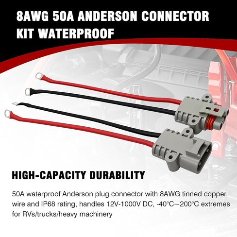 8AWG 50A Connector Connector Kit Haterproof ، قابس بطارية سريع التوصيل للشاحنات ، RVS ، الطاقة خارج الشبكة والمعدات الخارجية ، بناء متين من الدرجة OEM in Saudi Arabia