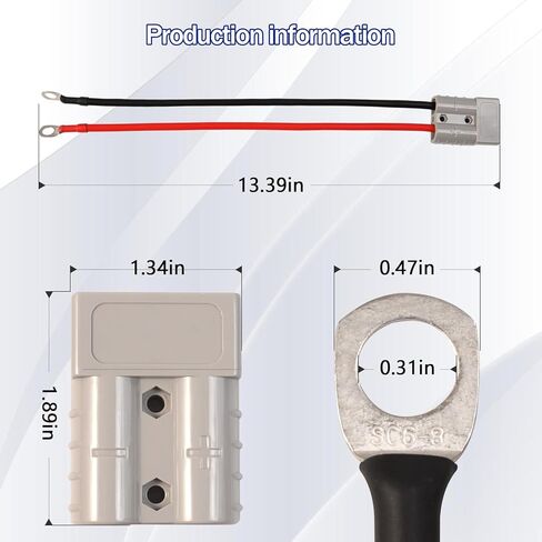 2pcs Qofioeuo بطارية Quick Connector 50A شحن الشوكة الكهربائية المكونات 600V ، مع حلقة O ، كابلات 0.98 قدم ، لسيارة البطارية ، العاكس ، الجرار ، سيارات المعالم السياحية ، Moto (9AWG/50A/حزمة 2) 2) in Kuwait