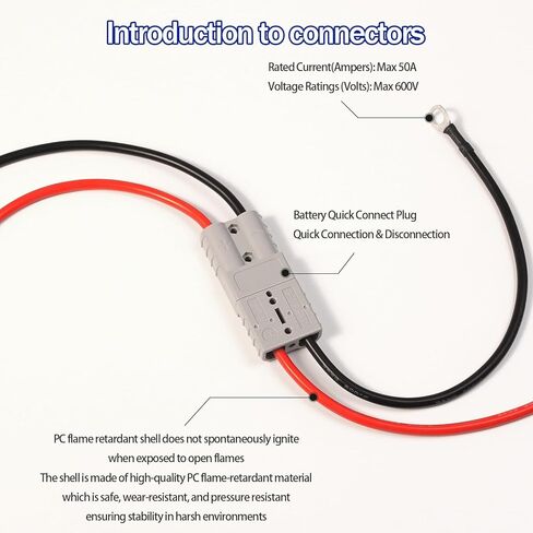 2pcs Qofioeuo بطارية Quick Connector 50A شحن الشوكة الكهربائية المكونات 600V ، مع حلقة O ، كابلات 0.98 قدم ، لسيارة البطارية ، العاكس ، الجرار ، سيارات المعالم السياحية ، Moto (9AWG/50A/حزمة 2) 2) in Kuwait