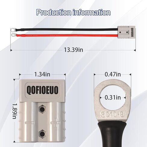 2pcs Qofioeuo بطارية Quick Connector 50A شحن الشوكة الكهربائية المكونات 600V ، مع حلقة O ، كابلات 0.98 قدم ، لسيارة البطارية ، العاكس ، الجرار ، سيارات المعالم السياحية ، Moto (9AWG/50A/حزمة 2) 2) in Kuwait