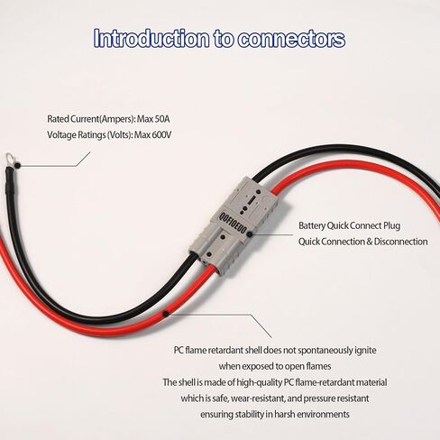2pcs Qofioeuo بطارية Quick Connector 50A شحن الشوكة الكهربائية المكونات 600V ، مع حلقة O ، كابلات 0.98 قدم ، لسيارة البطارية ، العاكس ، الجرار ، سيارات المعالم السياحية ، Moto (9AWG/50A/حزمة 2) 2) in Kuwait