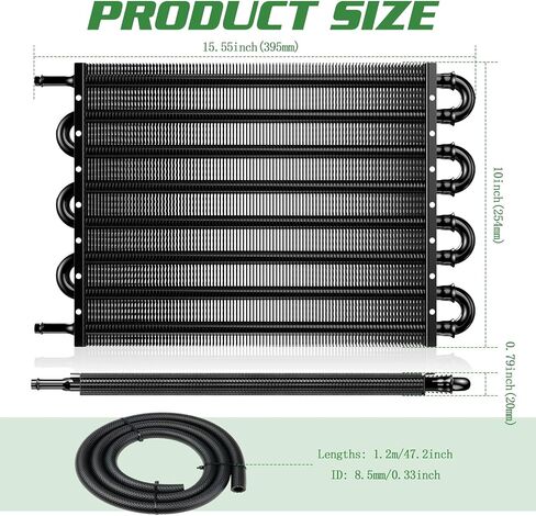 Universal 5/16" Transmission Oil Cooler Kit, Aluminium alloy 8 Pass Tube and Fin Oil Cooler Kit with Hose Mounting Kit, Black in Saudi Arabia