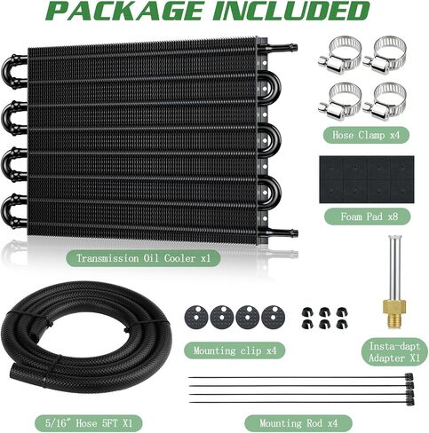 Universal 5/16" Transmission Oil Cooler Kit, Aluminium alloy 8 Pass Tube and Fin Oil Cooler Kit with Hose Mounting Kit, Black in Saudi Arabia