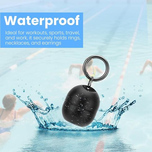 Jewelry Storage Box Case Gym Storage Jewelry Storage Box Case, Ring Organizer Container with Protective Sponge,Jewelry Care Protective Box Sports Portable Ring Holder with Keychain (1-Tier Black) in Kuwait