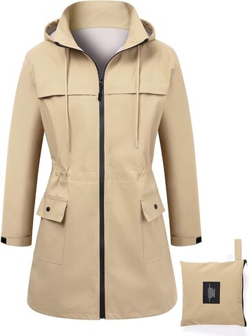 Women Waterproof Hooded Rain Jacket Outdoor Long in Saudi Arabia