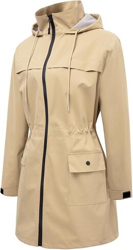 Women Waterproof Hooded Rain Jacket Outdoor Long in Saudi Arabia