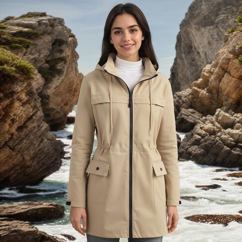 Women Waterproof Hooded Rain Jacket Outdoor Long in Saudi Arabia