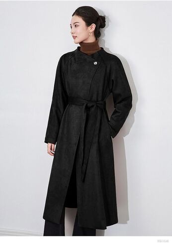 utcoco Womens Faux Suede Long Trench Coat Open Front Leather Trench Overcoat with Belt in Saudi Arabia