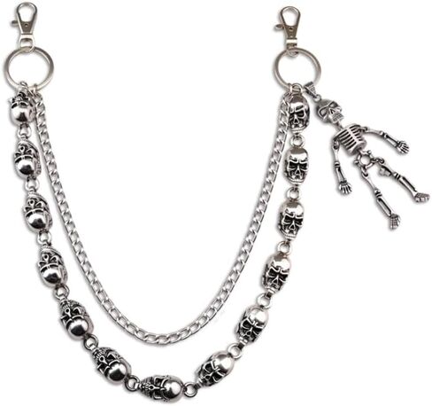 Skull Wallet Chain for Men & Women - Punk Biker Pants Chain Belt Goth Accessories, Stainless Steel Biker Chains Hip Hop Halloween Accessory Decor for Jeans & Trousers Pocket with Lobster Clasp in Saudi Arabia